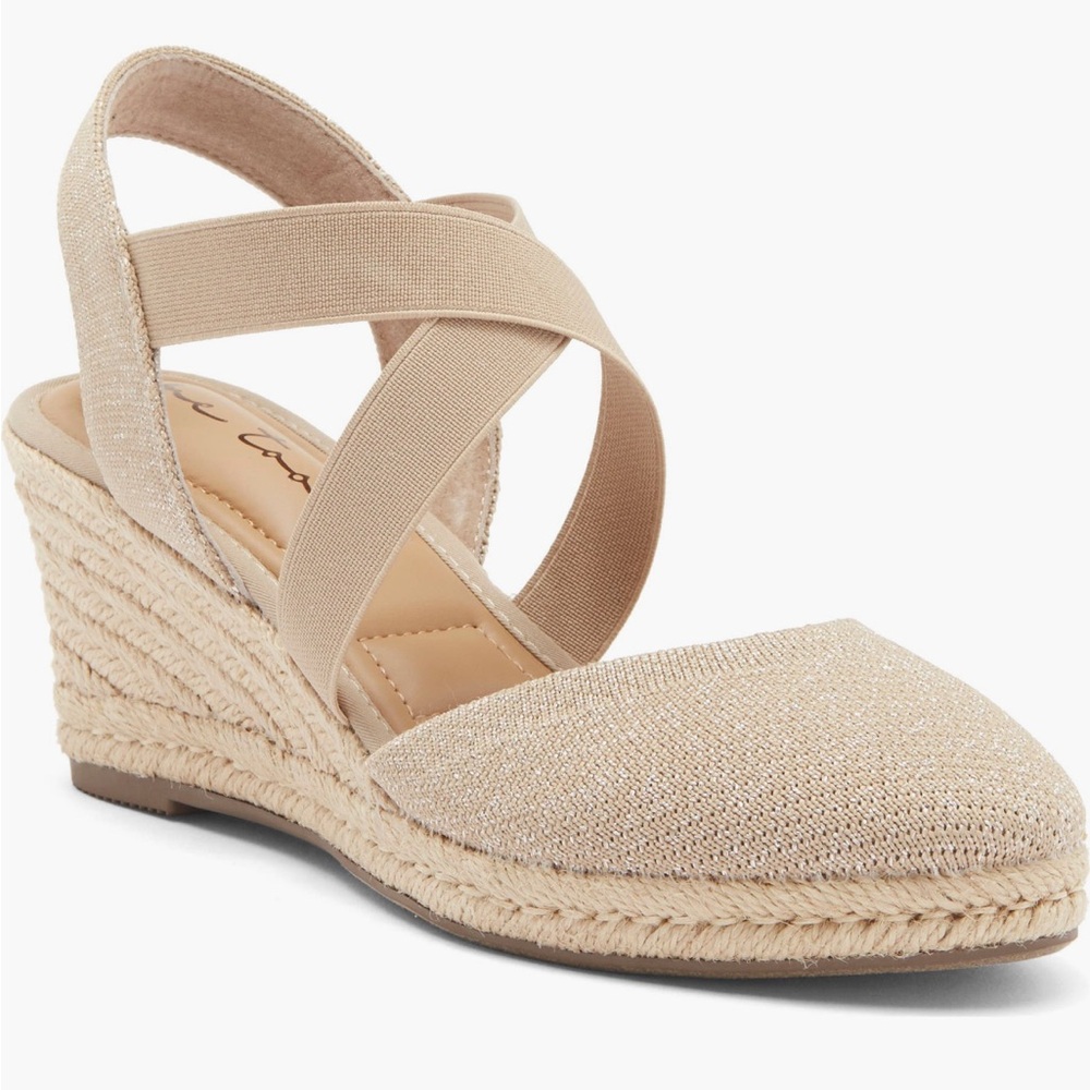 Me Too Tan Espadrille Wedges with Elastic Cross-Strap